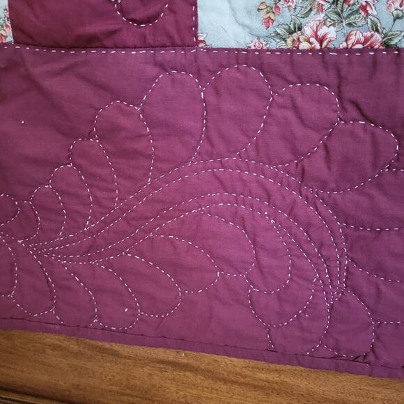 Vintage Amish Handmade Quilt Queen 100x98 Checkerboard Hearts Floral Burgundy PA - Picture 8 of 11